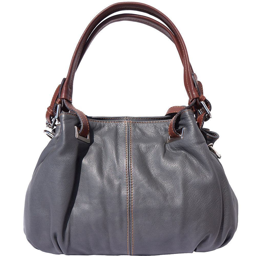Front view of the Grey Valentina leather handbag