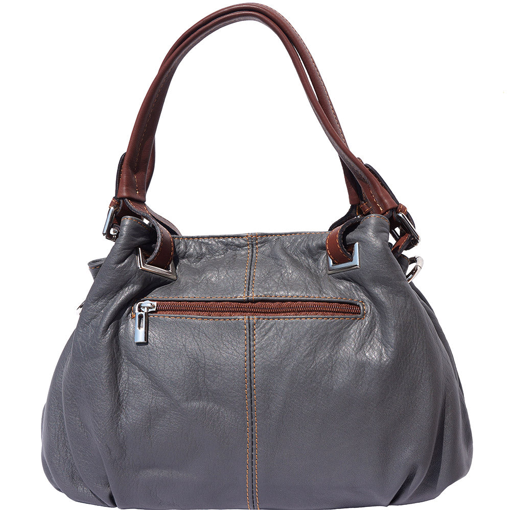 valentina leather purse in grey with exterior zipper pocket