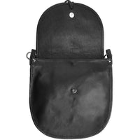 Interior view of the Elisa cross-body bag in black showing button closure
