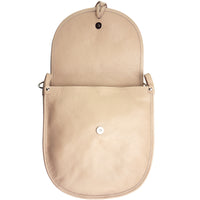 Interior view of the Elisa cross-body bag in pink showing button closure