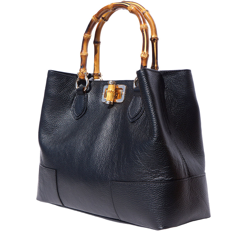 Angled view of Fabrizia Tuscany Leather Handbag in black