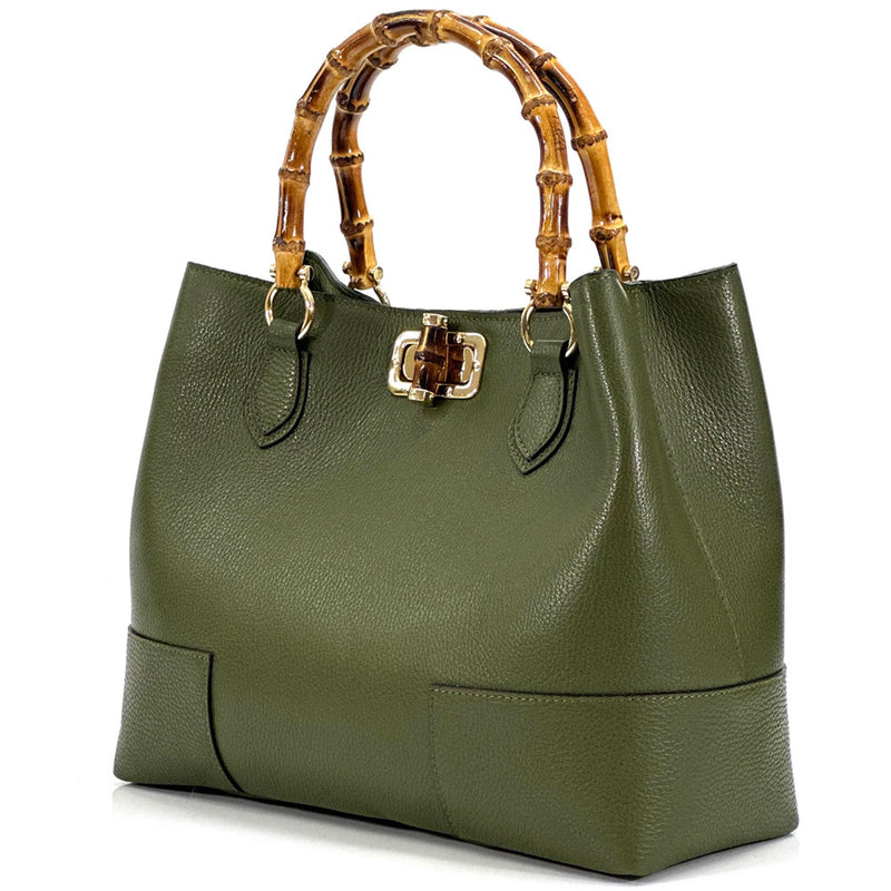 Angled view of Fabrizia Tuscany Leather Handbag in green