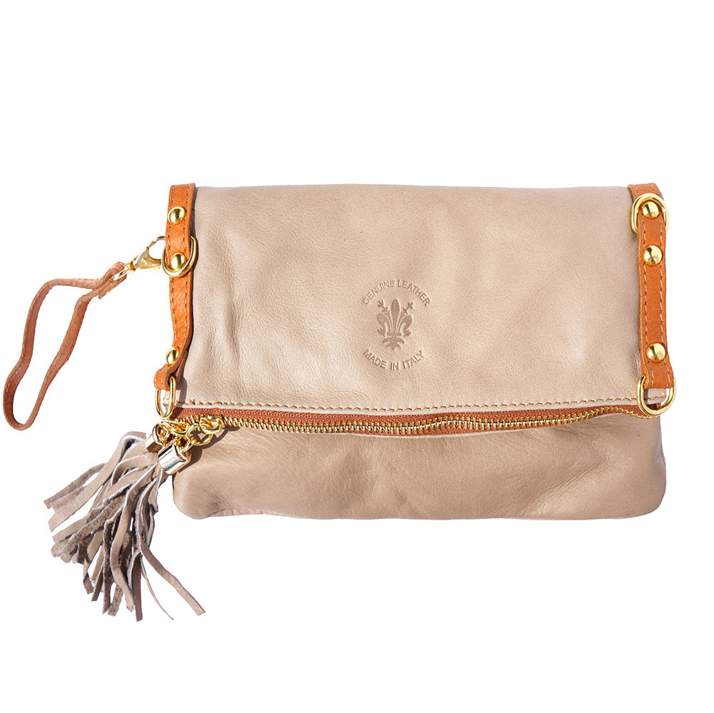 Giorgia GM leather clutch in creme and brown