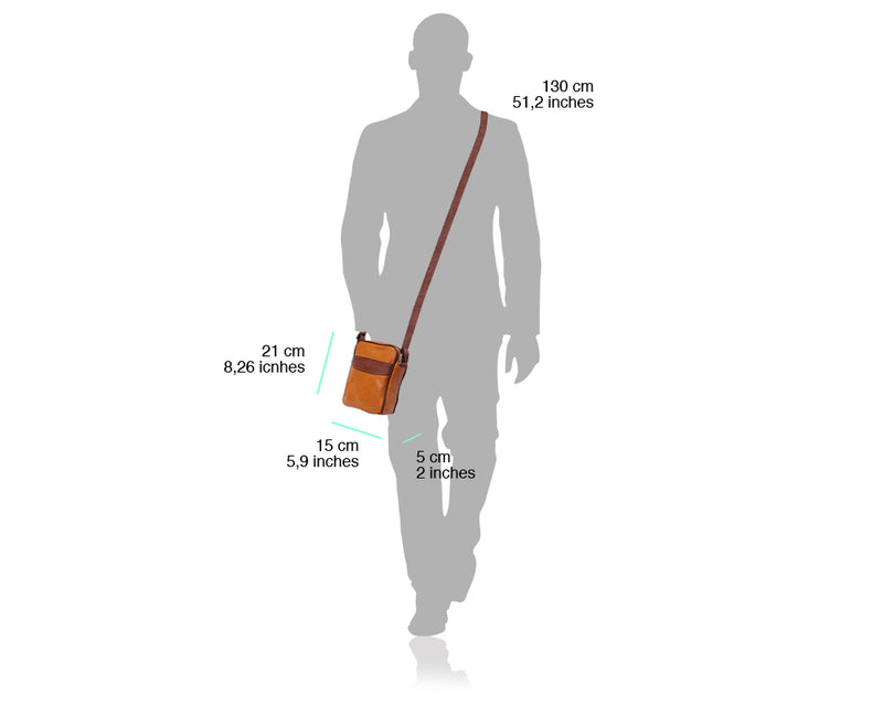 Man‘s shoulder bag in soft genuine calf-skin leather - dimensions of bag