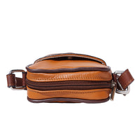 Man‘s shoulder bag in soft genuine calf-skin leather - top view
