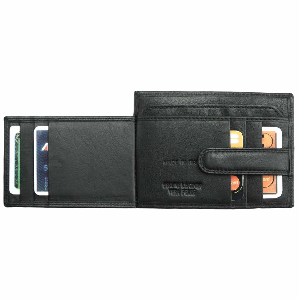 Interior view of black Credit card holder showing 9 slots for cards