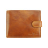 Front view of the Martino V leather wallet in tan showing button closure