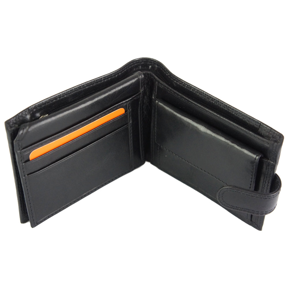 Angled interior view of the Martino V leather wallet in black