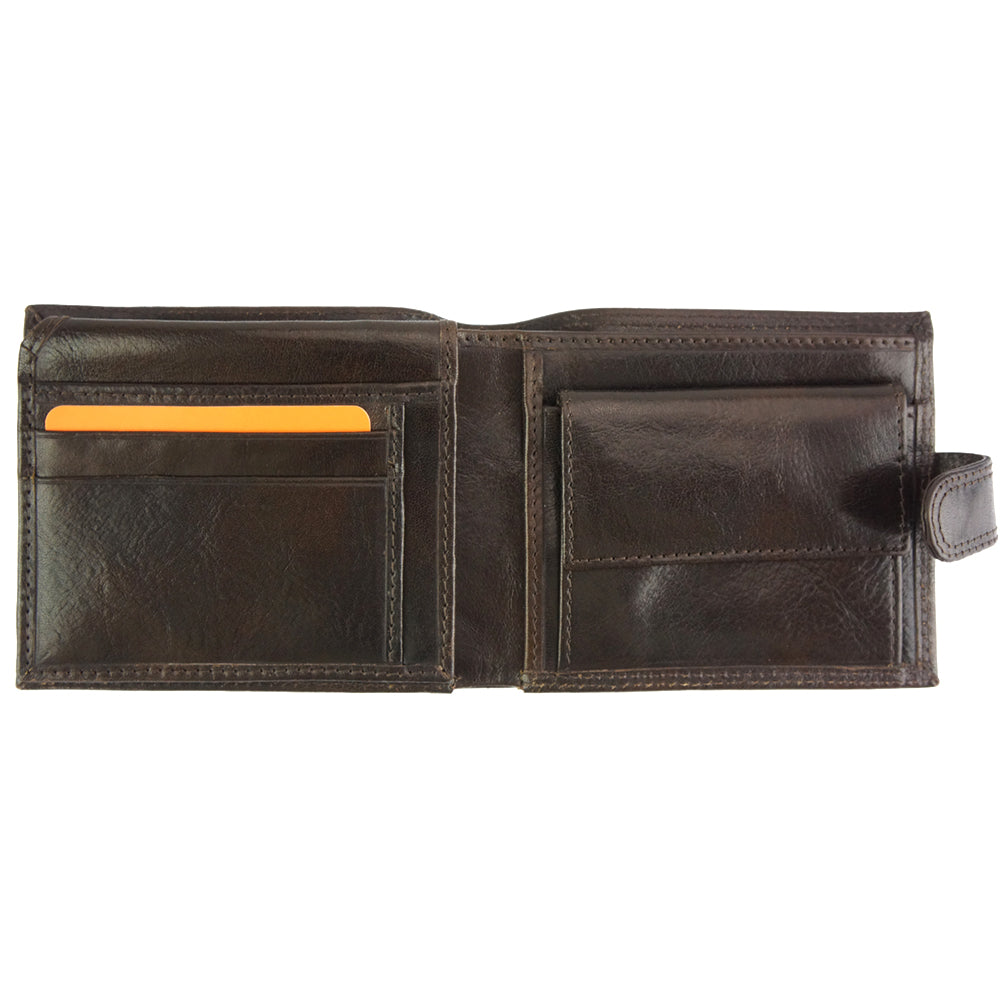 Interior view of the Martino V leather wallet in dark brown
