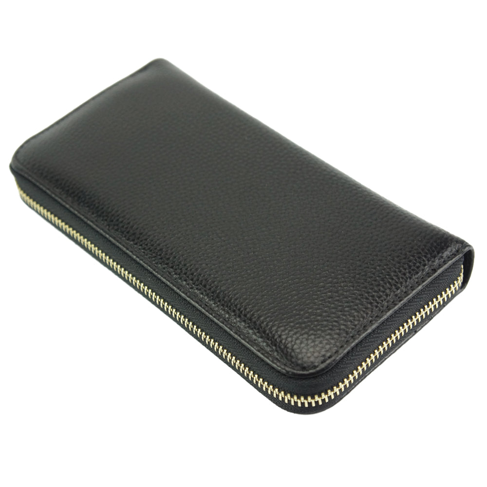 Compact leather wallet with zip closure