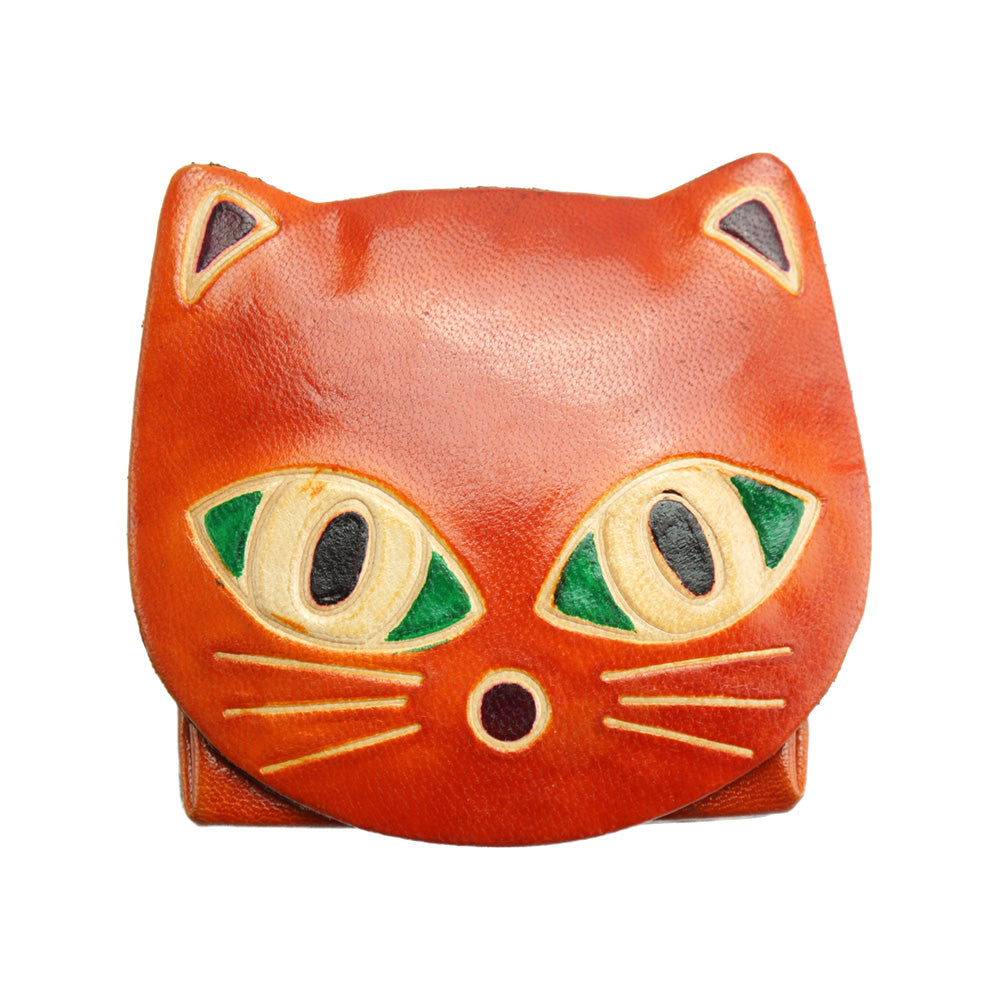 Cat-Shaped Leather Coin Purse in orange