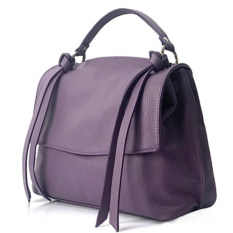 Angled View of Freestyle Purple Leather Satchel