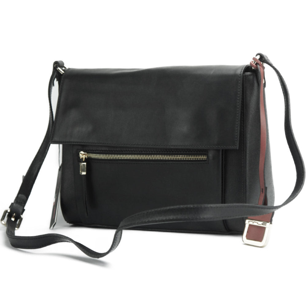 Angled View of Gaspare Oversized Black Leather Clutch Bag